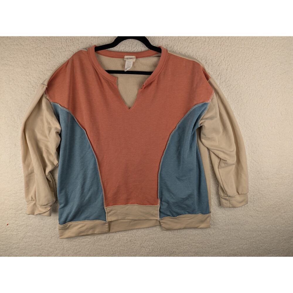 BiBi Oversized‎ Color Block Exposed Seam Sweatshirt Multi Sz Large